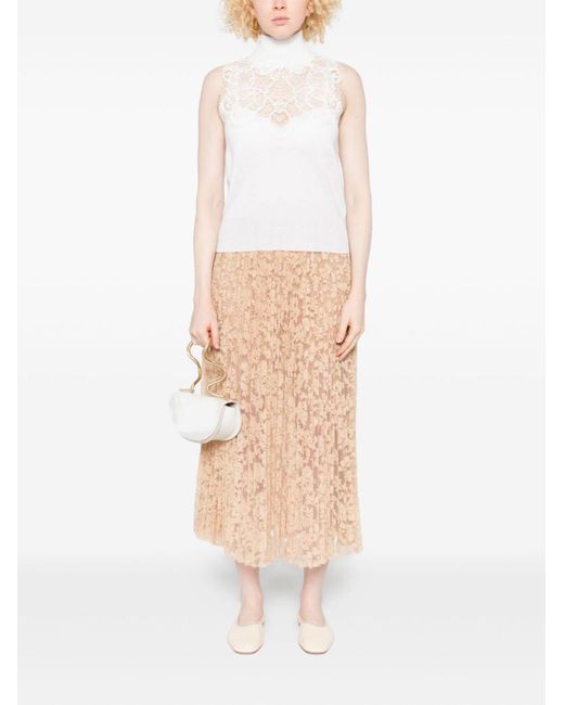 Ermanno Scervino White Lace-Insert High-Neck Top