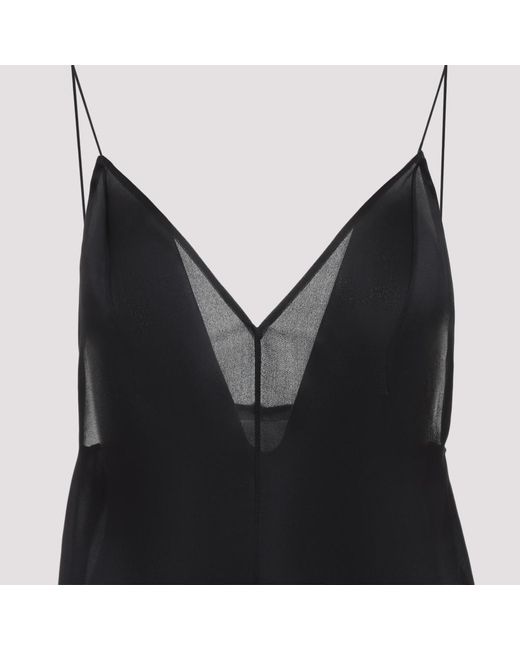 Khaite Black Deep V-Neck Silk Top With Spaghetti Straps