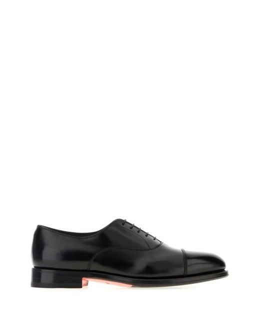 Santoni Black Leather Lace Up Shoes for men