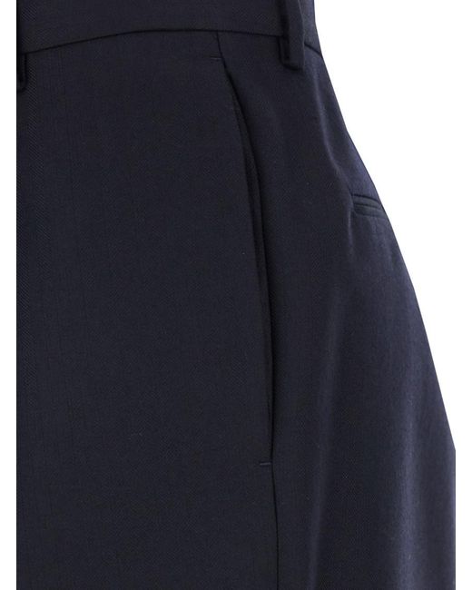 Dries Van Noten Blue Wide Leg Wool Pants With Pockets Trousers