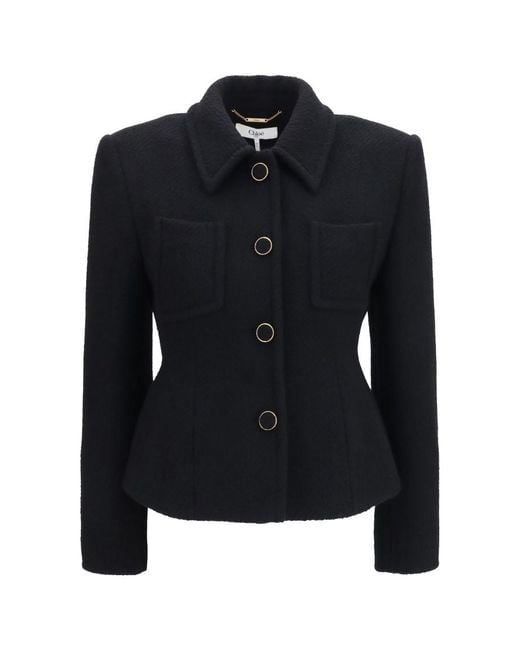 Chloé Black Solid Shirt Collar Jacket