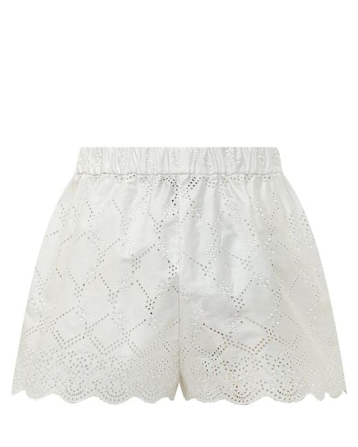 MSGM White Embroidered Shorts