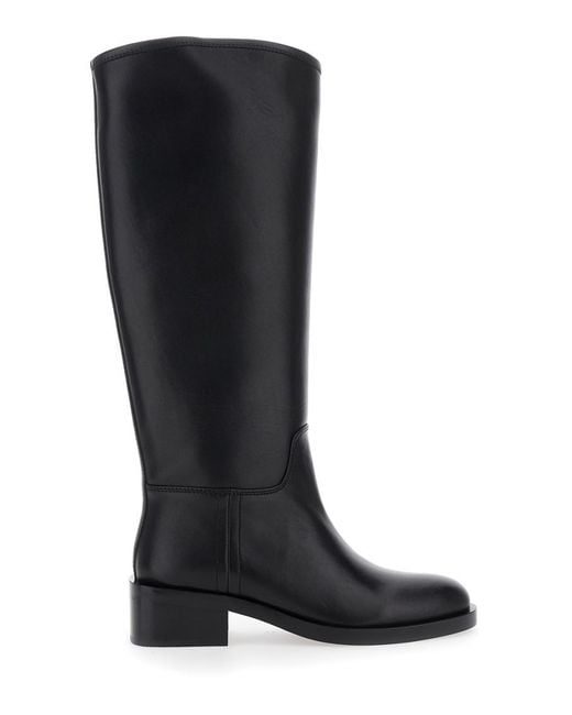 Jeffrey Campbell Black Knee High Leather Boots With Block Heel