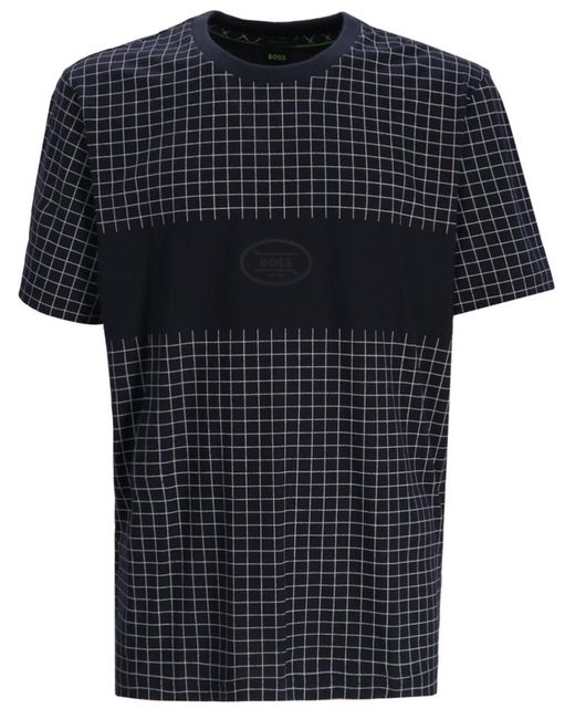 Boss Black Crewneck Checked T-Shirt for men