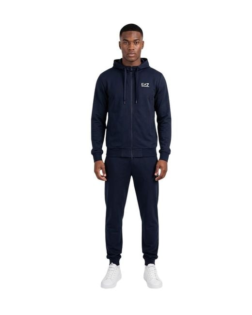 EA7 Blue Cotton Logo Tracksuit for men