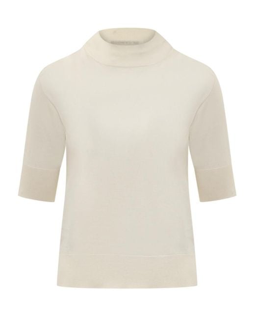 Jil Sander White Solid Mock Collar Sweater