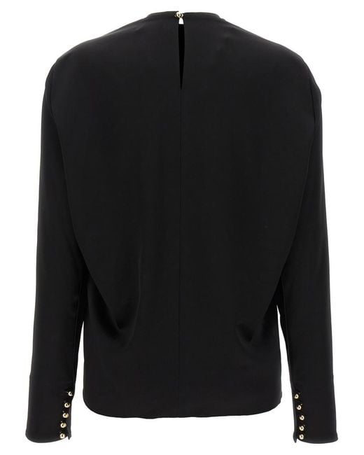 Lanvin Black Solid V Neck Top