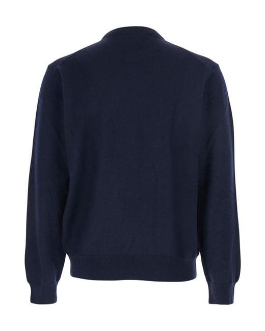 Maison Kitsuné Blue Crew Neck Sweater With Fox Patch for men