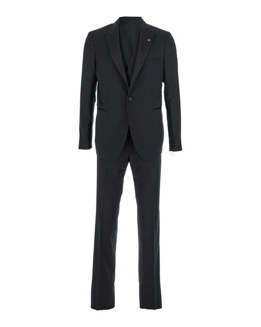 Tagliatore Black Single-Breasted Suit With Jacket And Vest for men