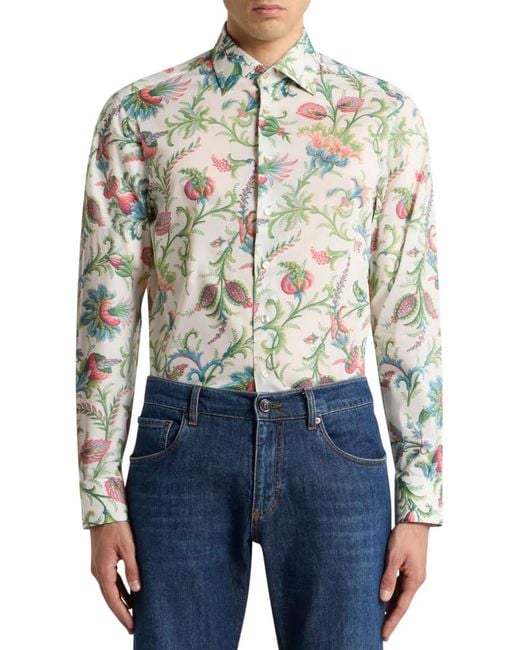 Etro White Floral Pattern Shirt for men