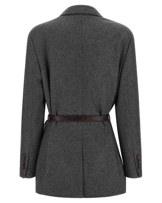 Brunello Cucinelli Black Solid Notched Lapel Blazer