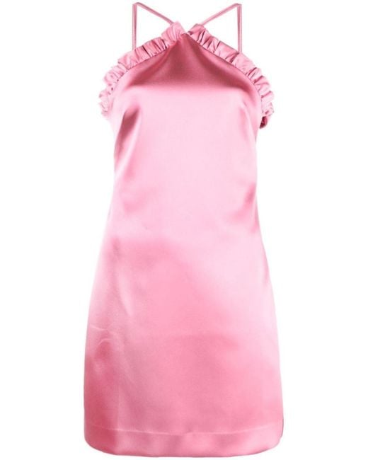 P.A.R.O.S.H. Pink P.A.R.O..H. Ruffled Satin-Finish Minidress