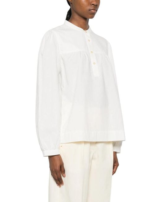 A.P.C. White Solid Band Collar Top