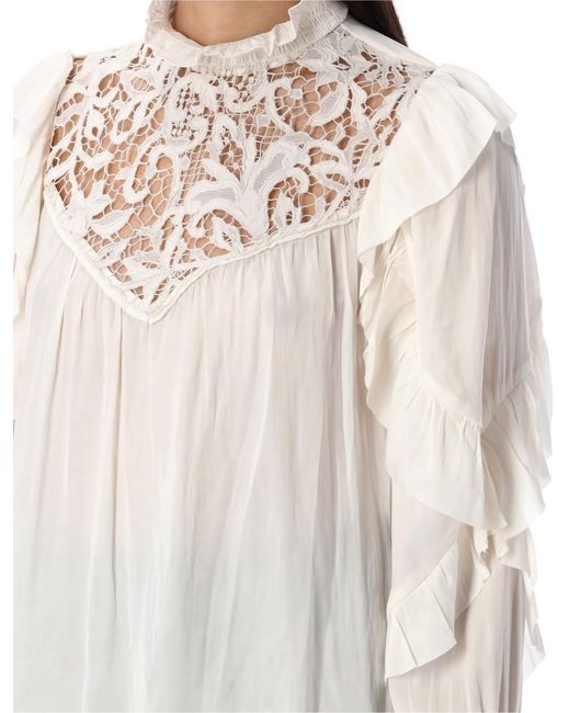 Isabel Marant White Ecru Ruffle Long-Sleeve Blouse