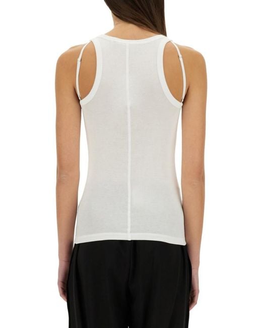 Helmut Lang White Solid Scoop Neck Top