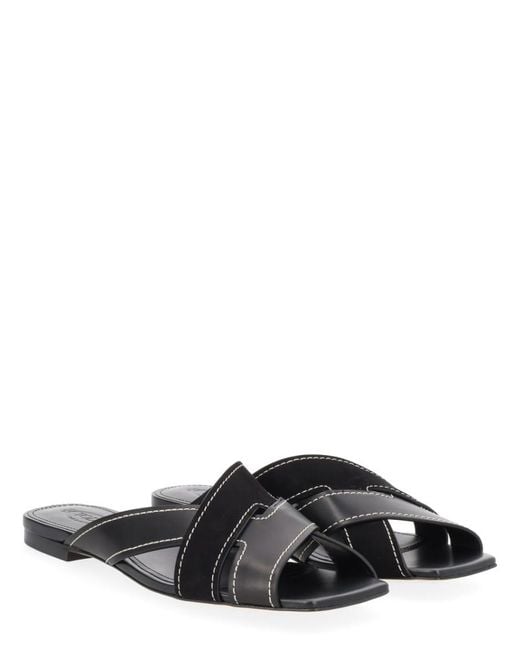 Tod's Black Solid Cross-Strap Flats