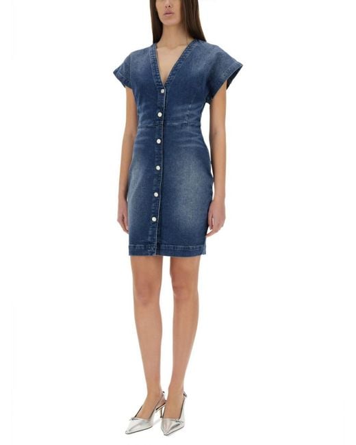 Moschino Blue Solid V Neck Mini Dress