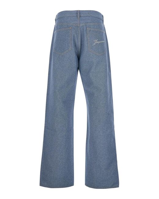 Jacquemus Men's Blue Straight Leg Logo Jeans