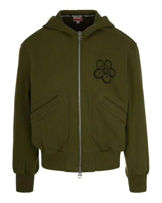 KENZO Green Printed Zip-Up Hoodie for men