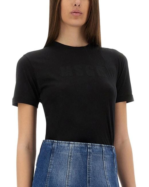 MSGM Black Graphic Crew Neck T-Shirt