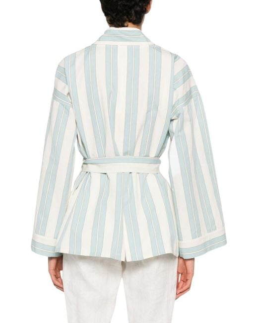 Forte_forte White Stripes V Neck Jacket