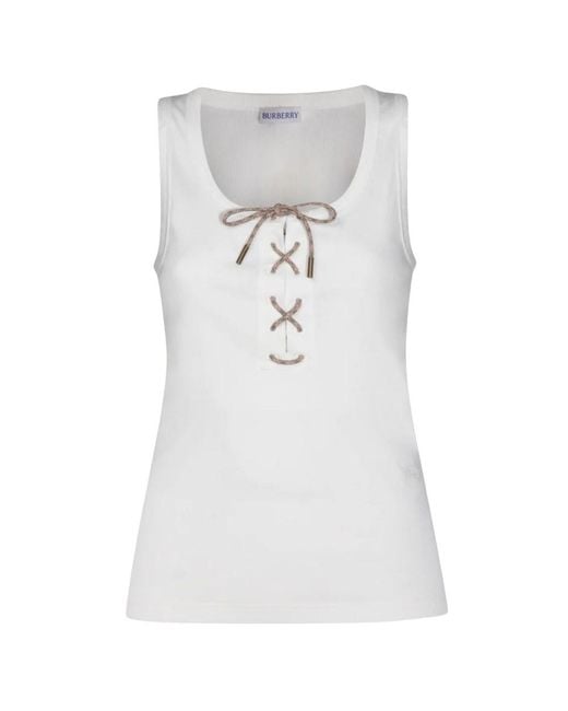 Burberry White Solid Round Neck Top