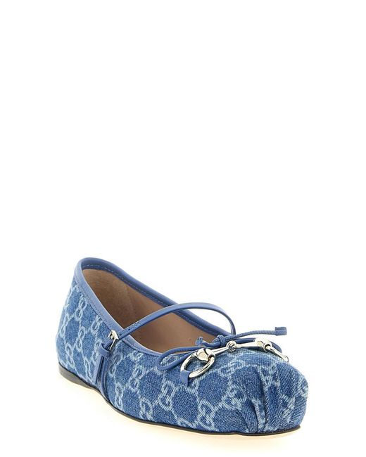 Gucci Blue Logo Ballet Flats