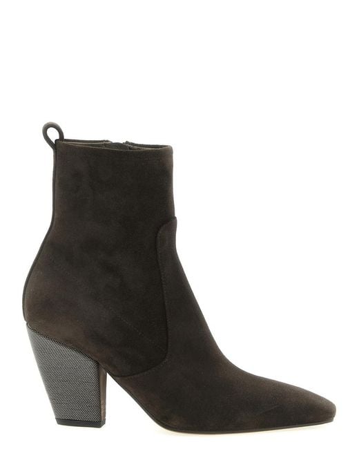 Brunello Cucinelli Black Solid Pointed Toe Boots