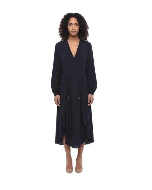 Stella McCartney Blue Solid V Neck Midi Dress
