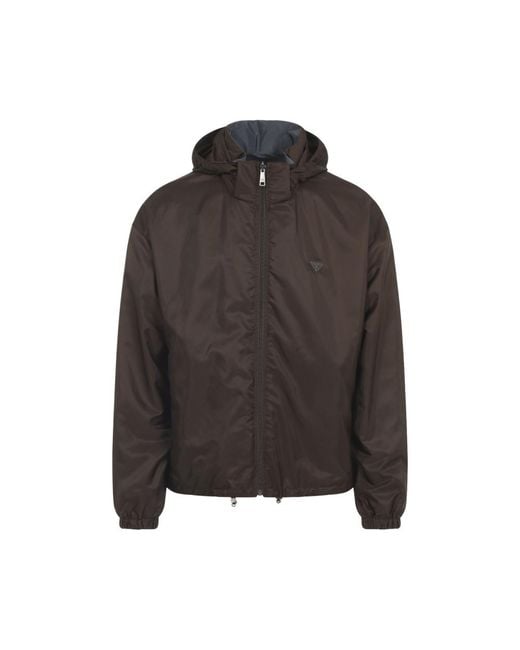 Prada Brown Hooded Ziip-Front Jacket for men