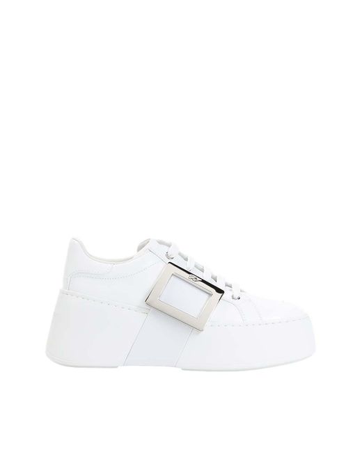 Roger Vivier White Solid Buckle Sneakers