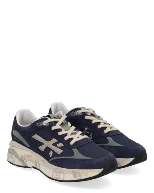 Premiata Blue Sneakers With Suede And Mesh Design for men