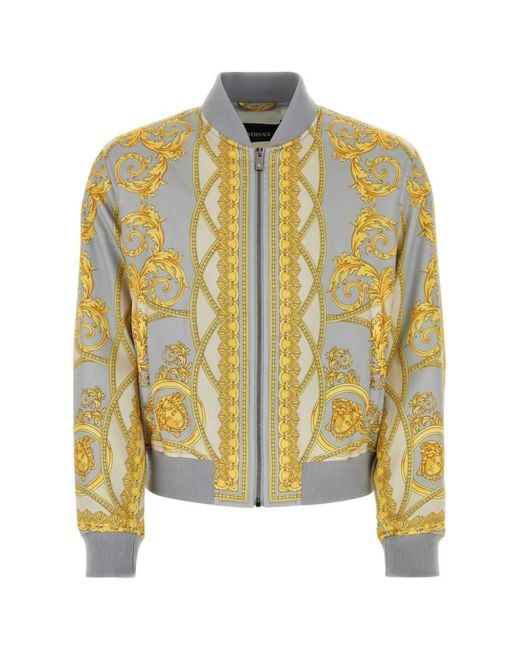 Versace Gray Bomber With Iconic Baroque Motif for men