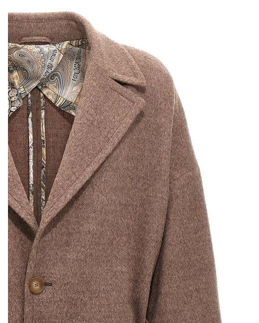 Etro Brown Single-Breasted Wool Coat for men