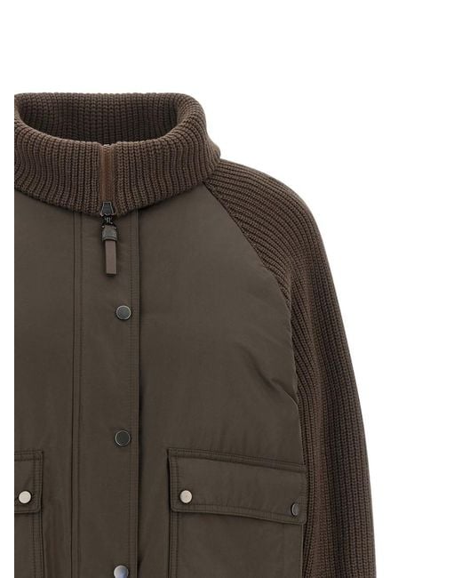 Brunello Cucinelli Green Solid Mock Collar Jacket