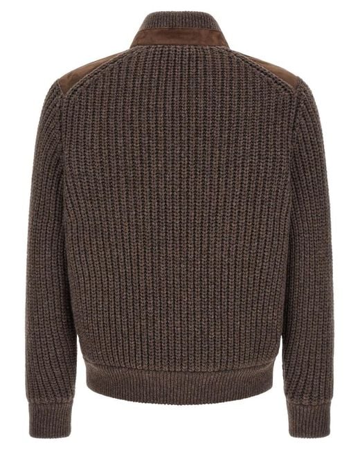 Brunello Cucinelli Brown Solid Mock Collar Jacket for men