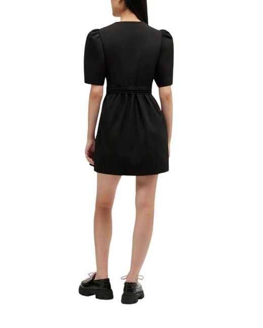 Ganni Black Solid V Neck Mini Dress