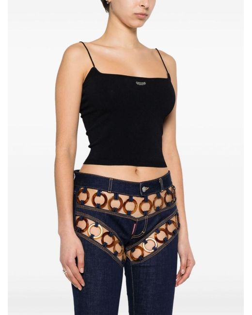 DSquared² Black Logo-Plaque Knitted Crop Top
