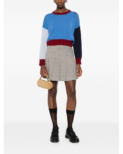 MSGM Gray Pleated Checkered Skirt