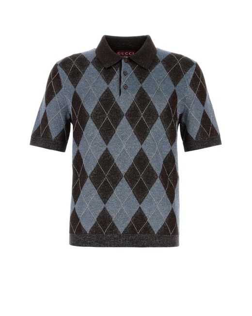 Gucci Black Embroidered Wool Blend Polo Shirt for men