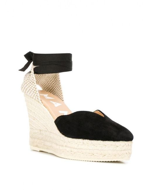 Manebí Black Leather Wedge Espadrilles