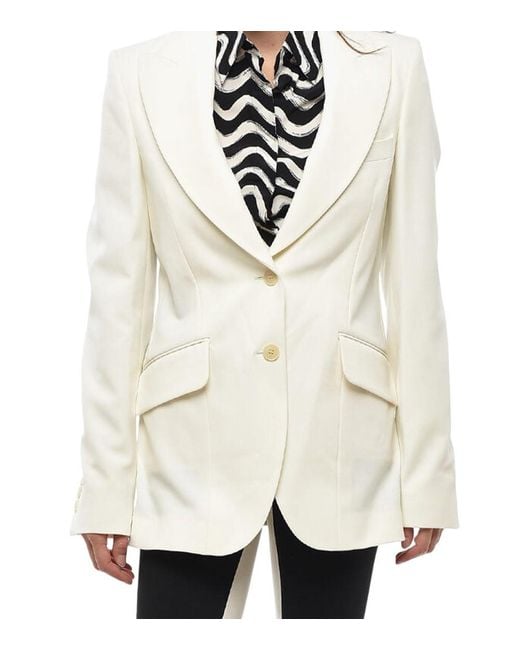Stella McCartney White Solid Peaked Lapel Blazer