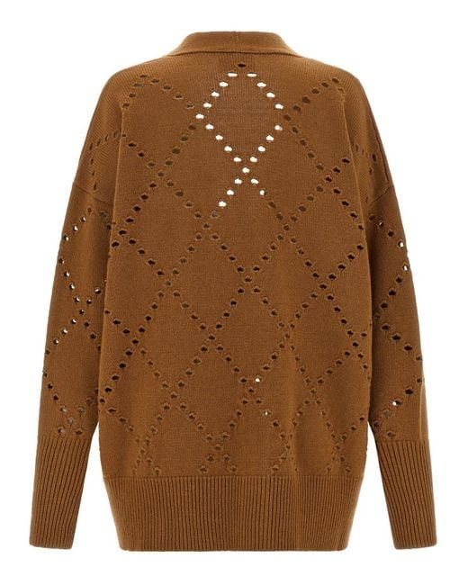 Nude Brown Argyle Cut-Out Cardigan