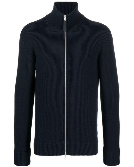 Maison Margiela Blue Ribbed Cardigan With High Neck for men