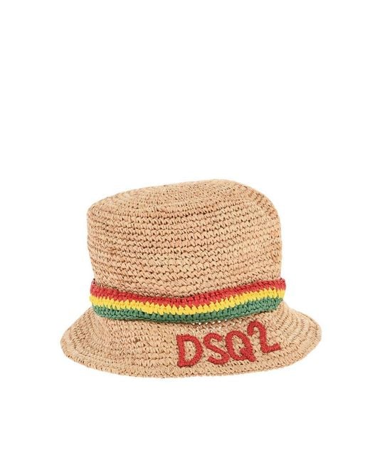 DSquared² White Woven Bucket Hat for men