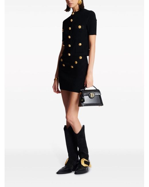 Balmain Blue Pointelle Knit Button-Detail Skirt