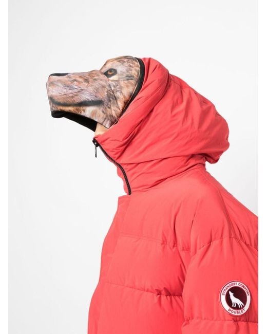 Doublet Red Padded Animal Trim Down Jacket for men