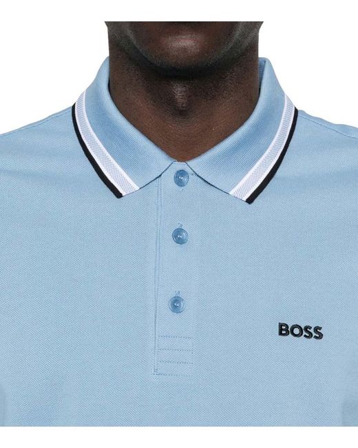 Boss Blue Solid Shirt Collar Polo for men