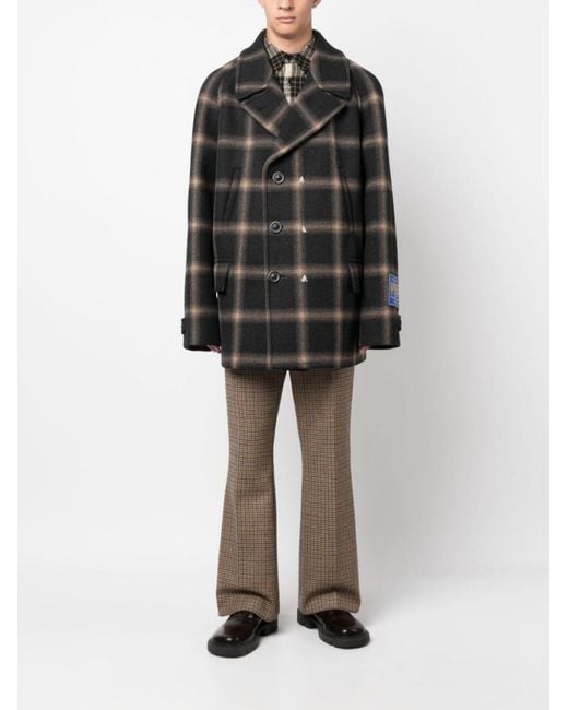 Maison Margiela Black Check-Pattern Wool Coat for men