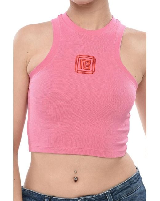 Balmain Red Logo Crew Neck Top